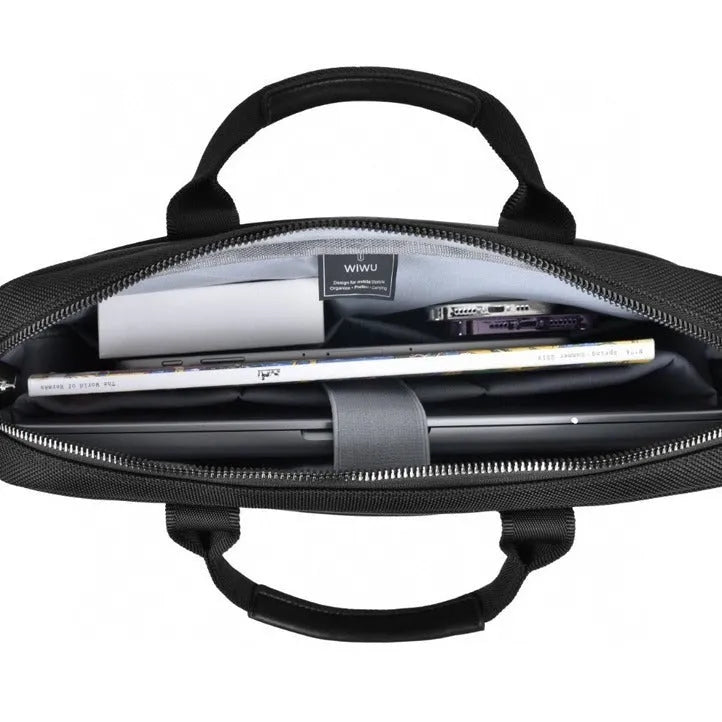 Black Oxford cloth laptop handbag with multiple pockets, lock, and separate computer compartment for 14-inch or 15.6-inch devices