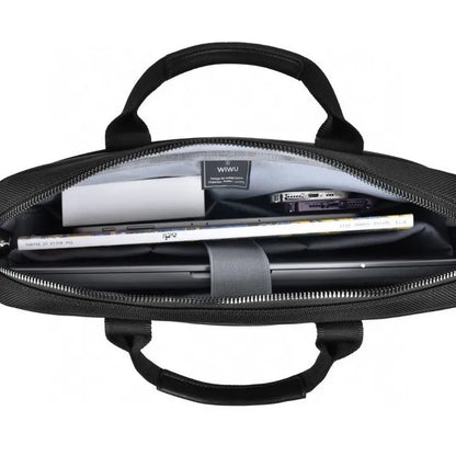 Black Oxford cloth laptop handbag with multiple pockets, lock, and separate computer compartment for 14-inch or 15.6-inch devices