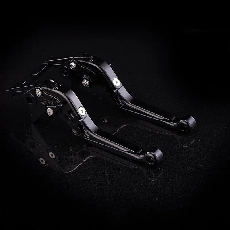 Motorcycle horn handle brake and clutch lever set in anodised metal with adjustable mechanism