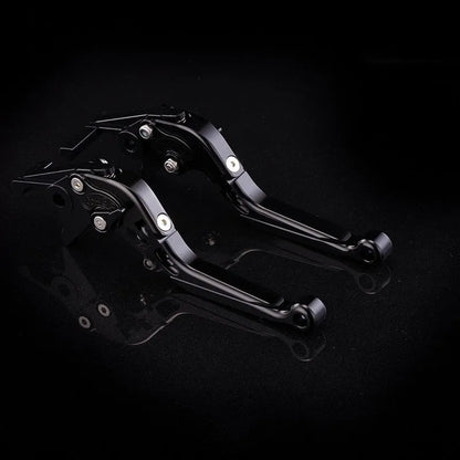 Motorcycle horn handle brake and clutch lever set in anodised metal with adjustable mechanism