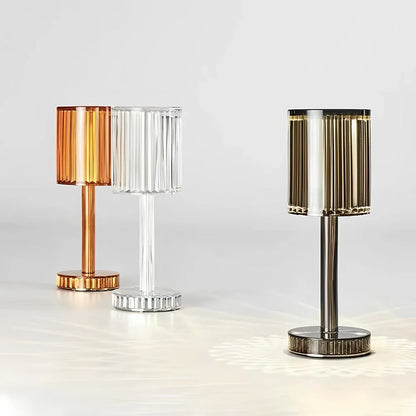 Transparent diamond crystal rechargeable table lamp with three-colour touch switch, ≤36V, for bedroom bedside ambience