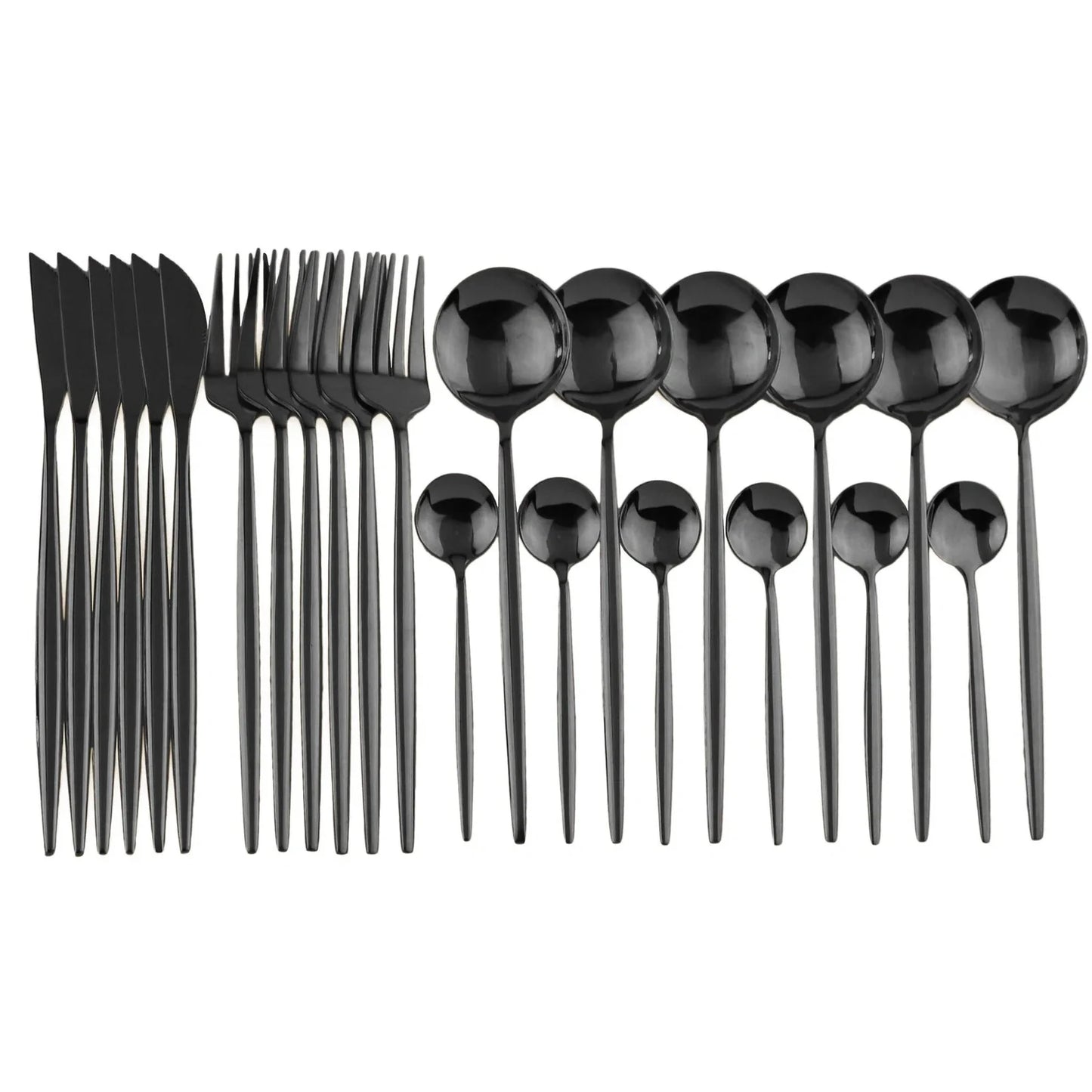 24-piece stainless steel cutlery set with mirror-polished finish showing six place settings in gold colour