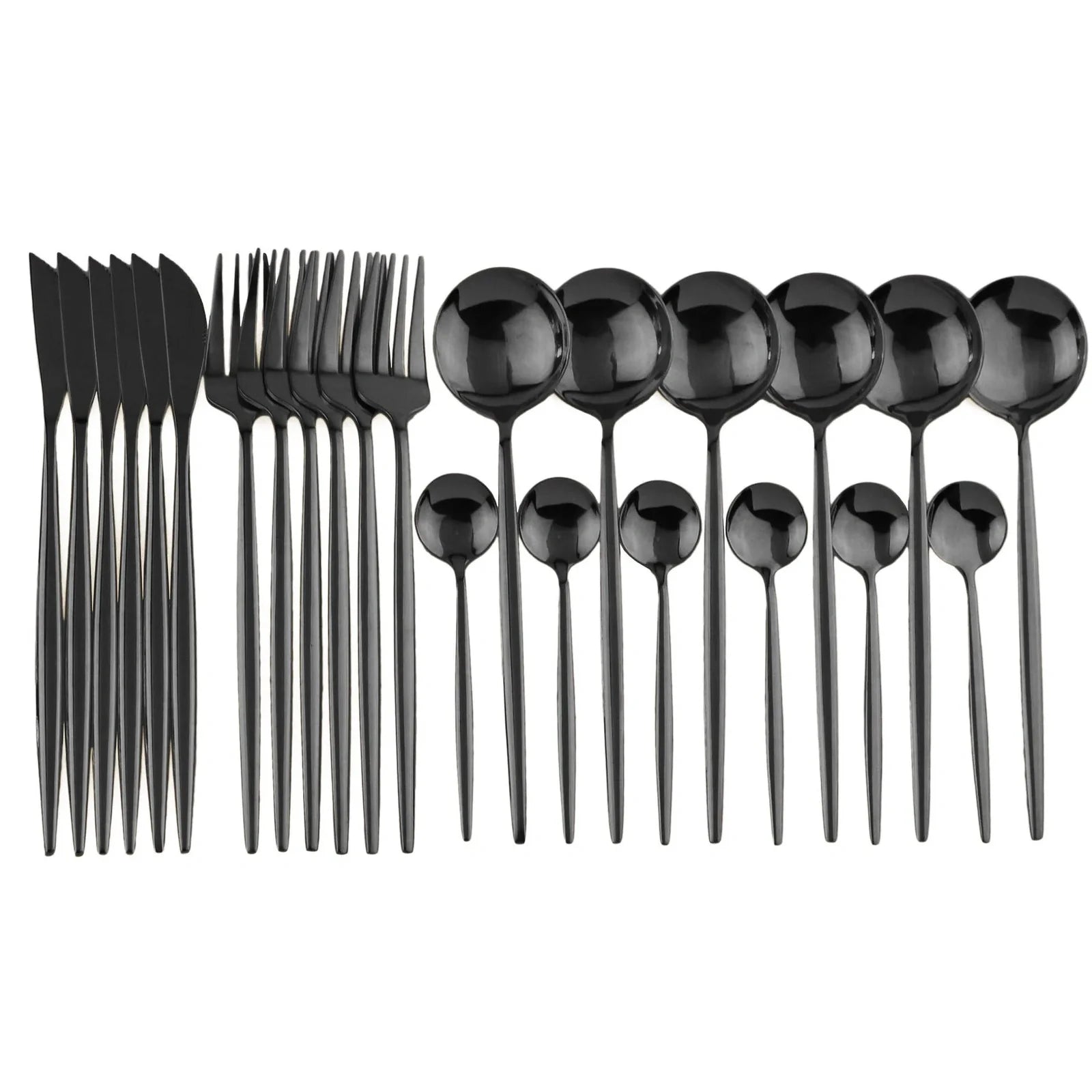 24-piece stainless steel cutlery set with mirror-polished finish showing six place settings in gold colour