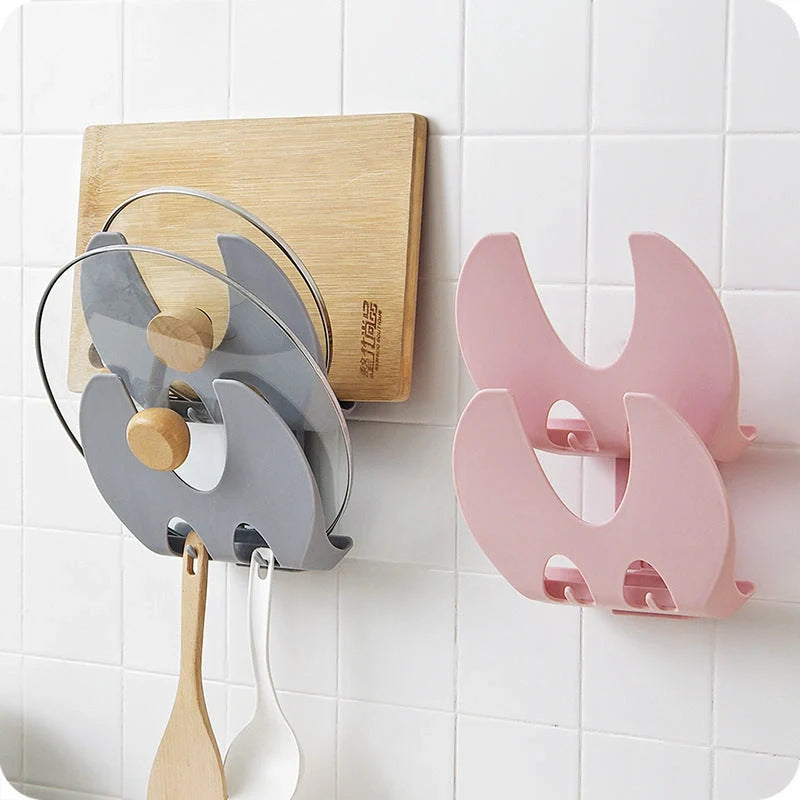 Wall-mounted kitchen organizer with double-layer storage and hooks for utensils