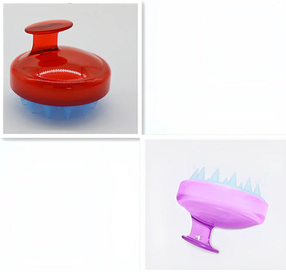 Black silicone shampoo brush with hook design measuring 8x8x7cm for scalp massage during hair washing