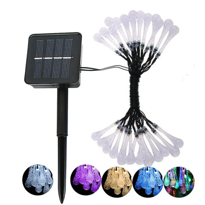 Water Drop Fairy LED solar garden lights with crystal-shaped beads on 4.8m string