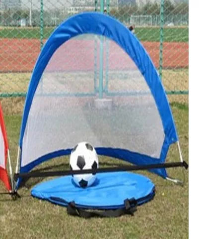 Foldable football net goal gate for soccer practice in black, orange, light blue, and red