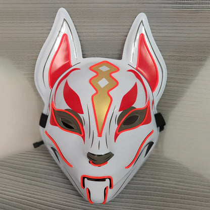 Glowing blue cat face mask with LED illumination measuring 28cm by 18cm for cosplay and Halloween events