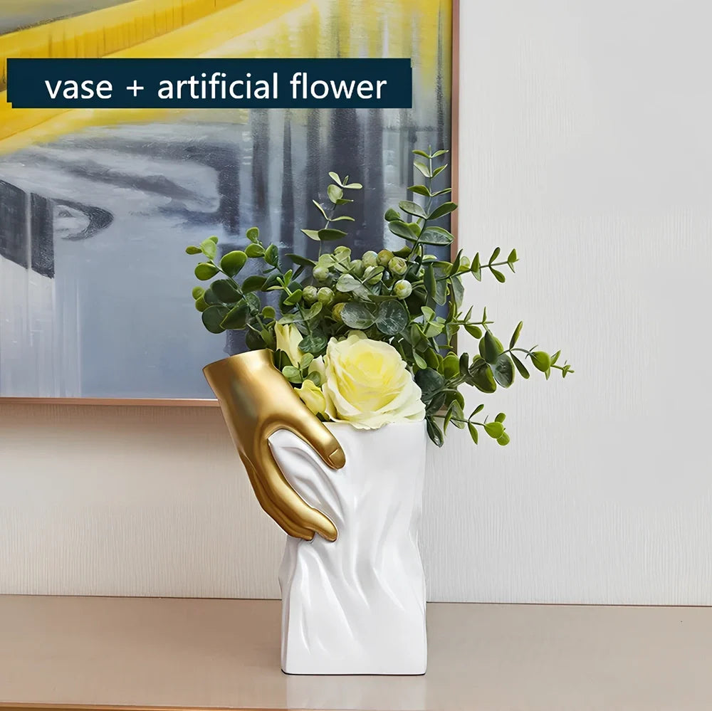 European style resin decorative vase in beige with floral pattern, measuring 25cm tall