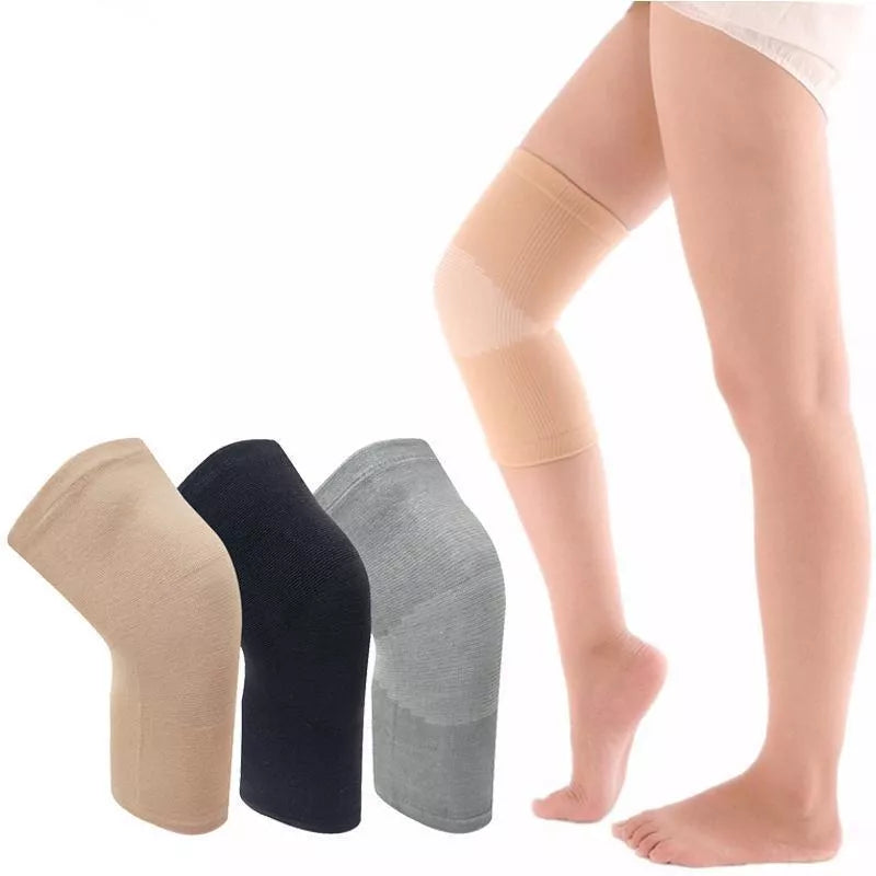 Compression knee support sleeves for joint pain and arthritis relief in black, skin, and gray