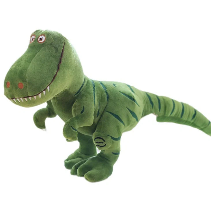 Adorable green dinosaur plush toy for kids, soft and huggable, perfect as a birthday gift.