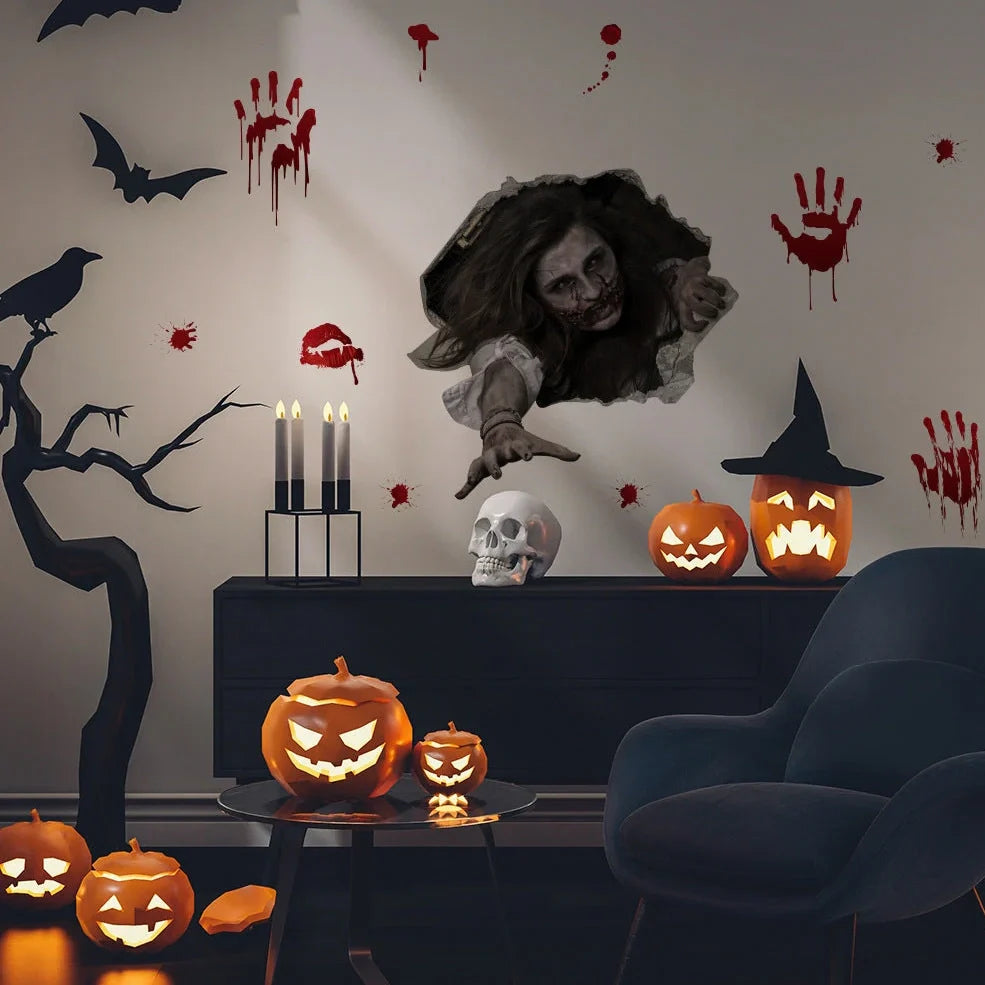 Set of two 30x45cm PVC Halloween female ghost wall stickers in pale sorrowful design for bathroom application