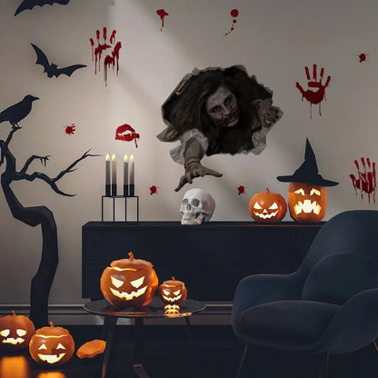 Set of two 30x45cm PVC Halloween female ghost wall stickers in pale sorrowful design for bathroom application