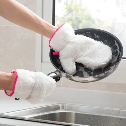 Thick microfiber dishwashing gloves for heavy-duty cleaning, one size fits hands 7-10cm wide