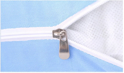 Blue J-shaped maternity pillow measuring 165cm with removable cotton cover for pregnancy support