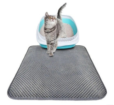 Deluxe Honeycomb Cat Litter Mat in various colors and sizes, featuring a waterproof base and high-elastic EVA foam design to effectively trap litter