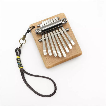 8-note mini thumb piano in beech wood, compact and portable musical instrument