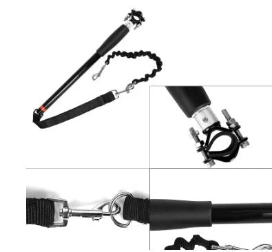 Bicycle walking dog leash with stainless steel rod and black rubber band belt