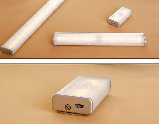 LED body sensor light with wireless charging base and motion detection for cabinet installation