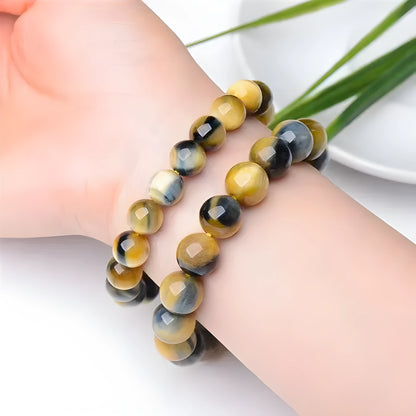 Fantasy Tiger Eye agate stone bracelet with 10mm round geometric beads