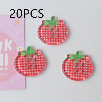 Tomato pattern buttons in five colours including cherry tomato printing and red plaid designs