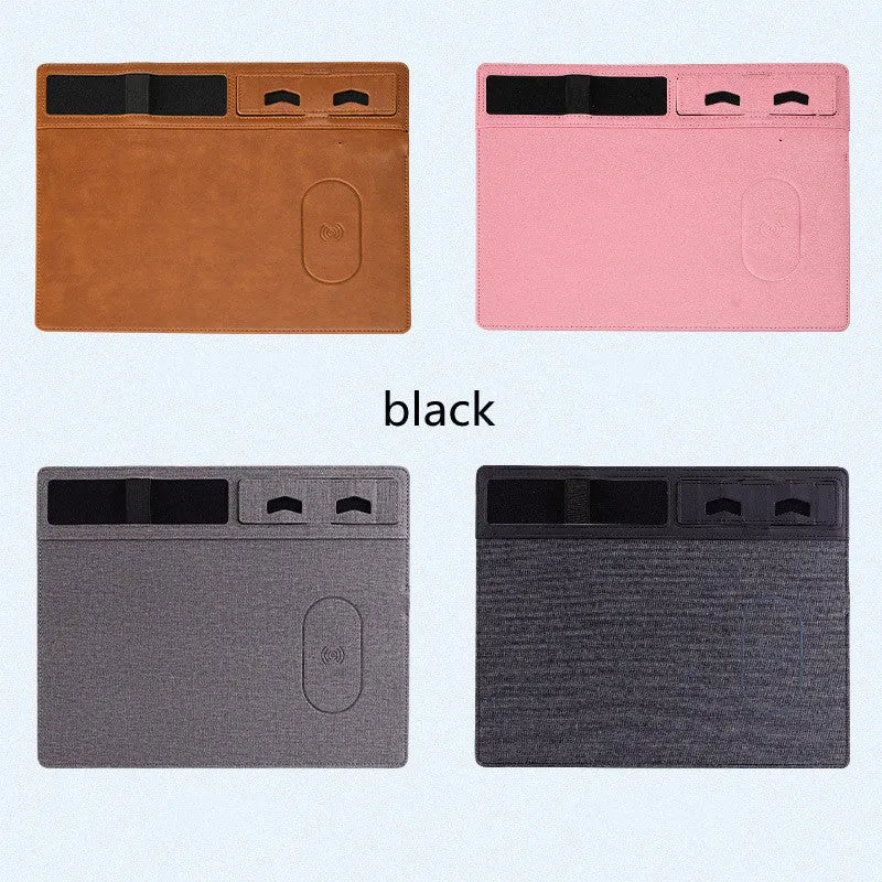 320x260mm wireless charging mouse pad with phone holder in black, brown, grey or pink