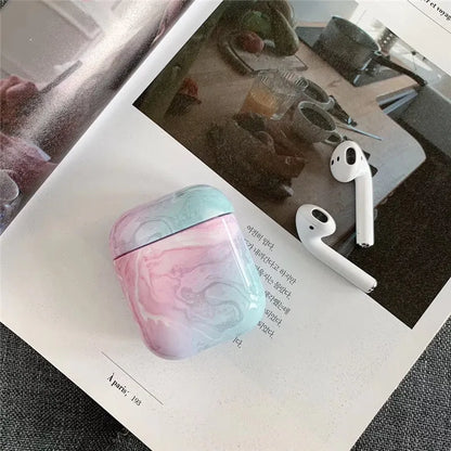 White marble hard PC protective case for AirPods charging box showing scratch protection