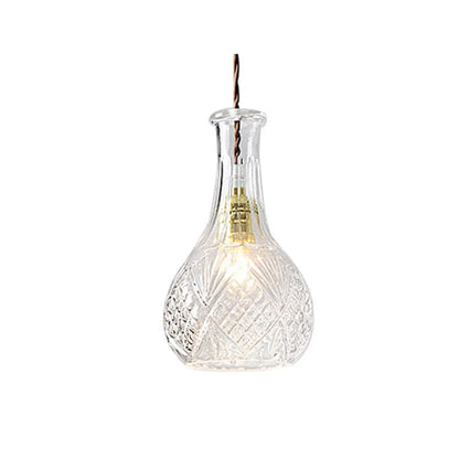 Glass bottle chandelier with adjustable 1.2m height, 150mm glass body, fishing line shape and 220V button switch