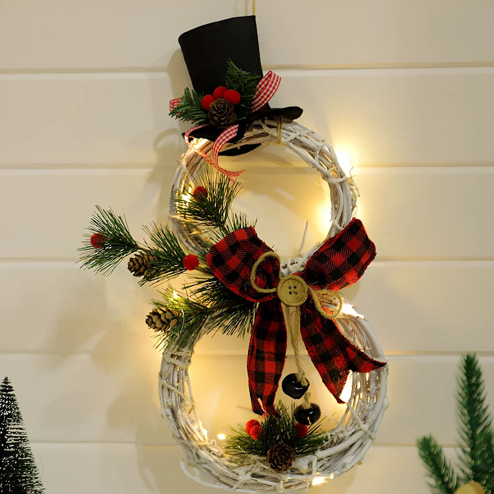 Black-white and red-black Christmas wreath pendant LED lights garland measuring 40cm by 21cm with battery compartment