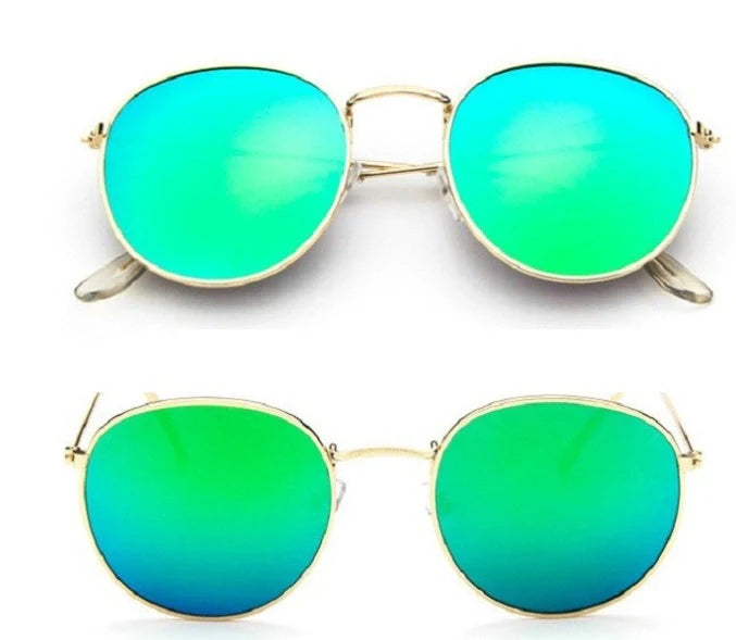 Stylish women's retro sunglasses with round frame and metal finish