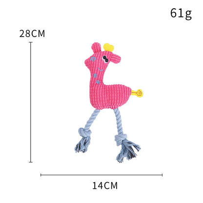 Blue deer-shaped plush dog toy with corn grain texture showing sound module inside