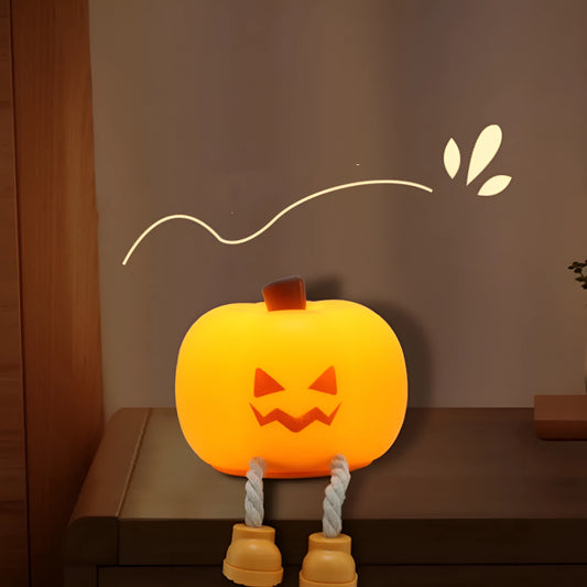 Geometric Halloween pumpkin lamp with horror night light and cartoon style design