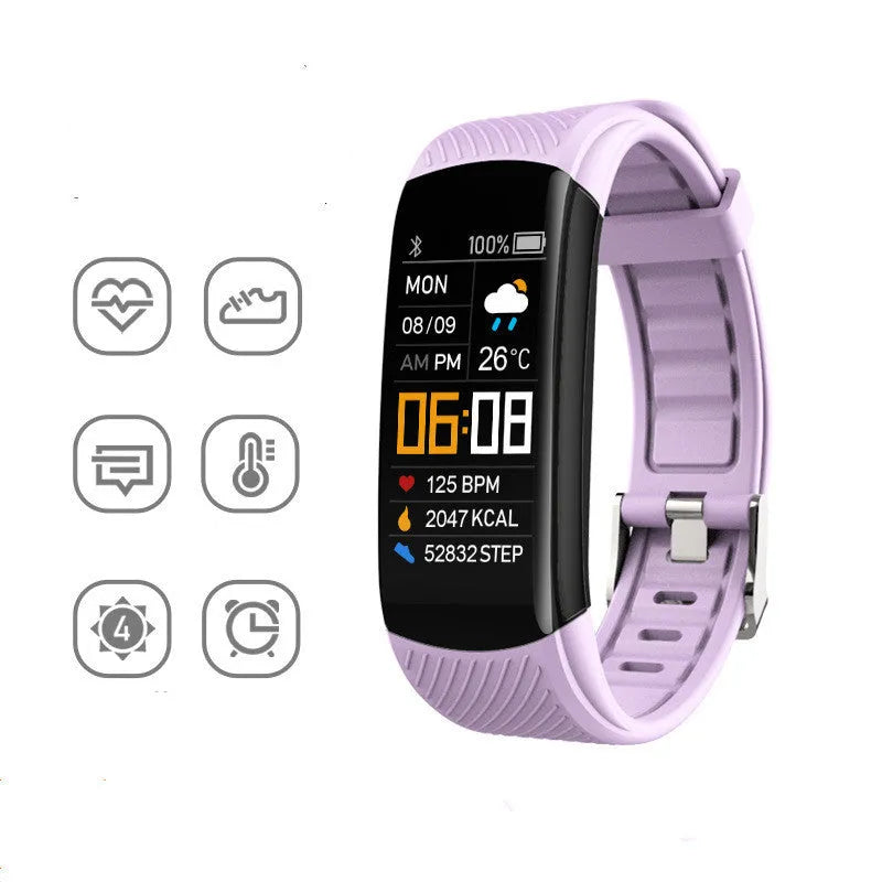 Adult sports silicone pedometer bracelet in various colours with 0.96-inch screen for step counting and sleep monitoring
