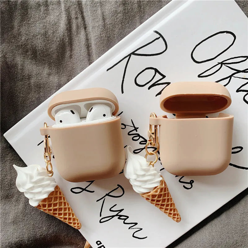 Colourful cylinder ice cream design silicone case for Apple AirPods 2 wireless earbuds.