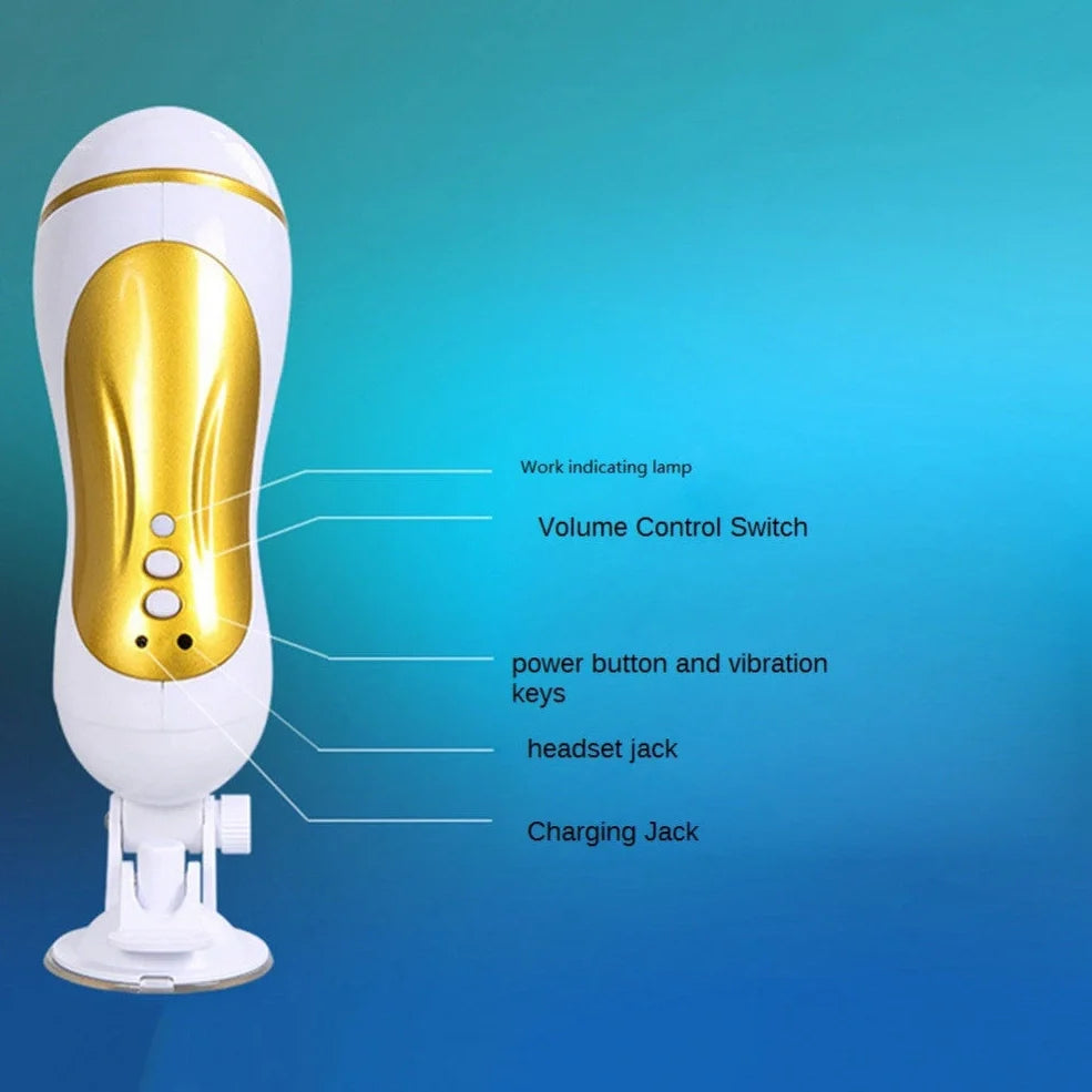 White Hieha electric masturbator with hands-free design and USB charging port