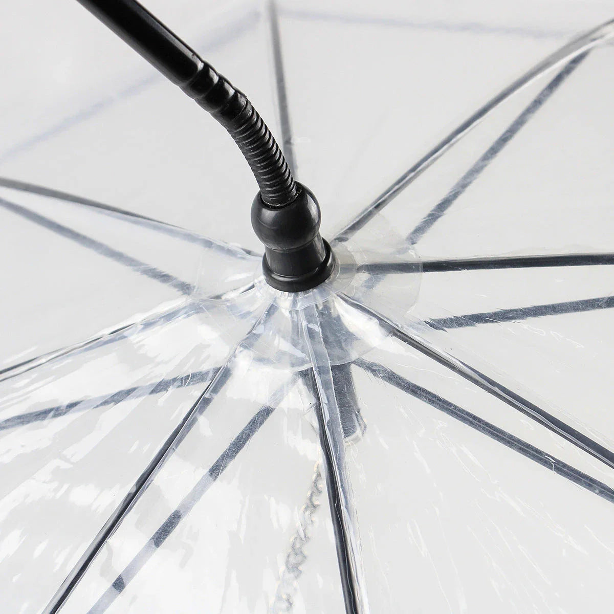 Adjustable transparent pet umbrella with C-shaped handle and retractable middle bar for customized rain protection