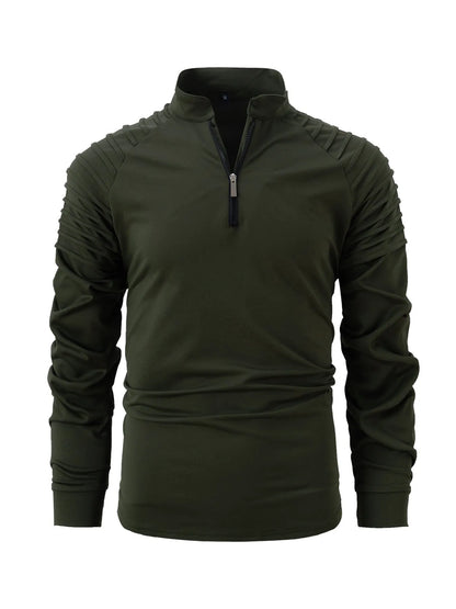 Men's long sleeve zip neck polo shirt in cotton blend, slim fit, available in eight colours and sizes S to XXXL.