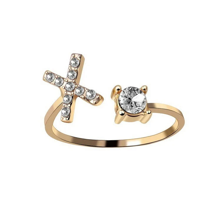 Personalized Initial Letter Adjustable Ring made of copper alloy and zircon, showcasing a vintage-inspired design