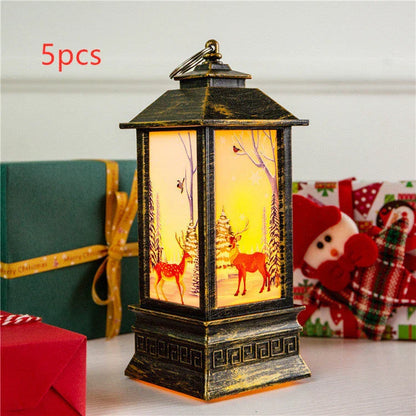 Festive LED Christmas lanterns with Santa Claus, snowman, and other holiday-themed designs