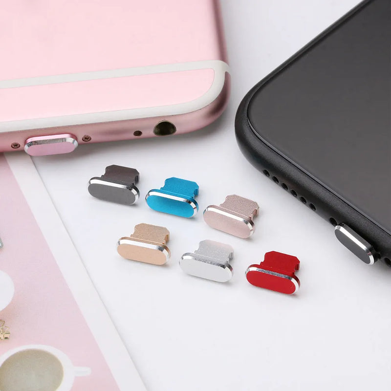 Mobile phone charging port dust plug crafted from solid aluminium alloy, designed to shield your iPhone's Lightning connector from pocket lint and debris for long-term port protection.