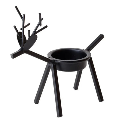 Black iron Christmas candlestick holder with elk bracket design and Santa Claus motifs