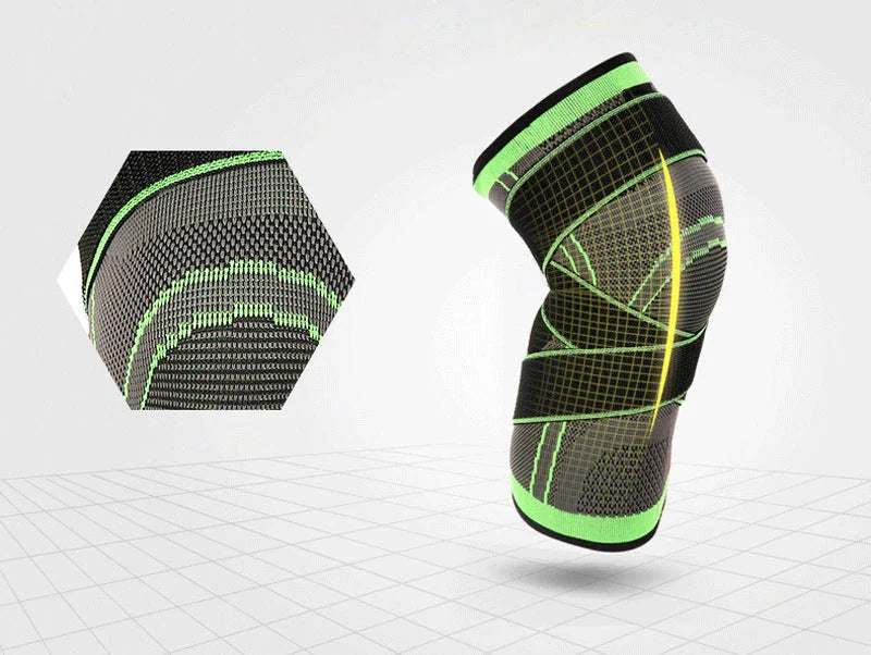 Durable sports knee brace with premium materials, 3D weaving technology, and customizable pressure belt design for active lifestyles
