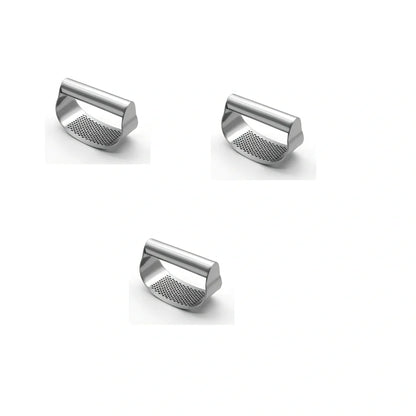 Stainless steel garlic press with uniform mincing holes measuring 10.5cm in length