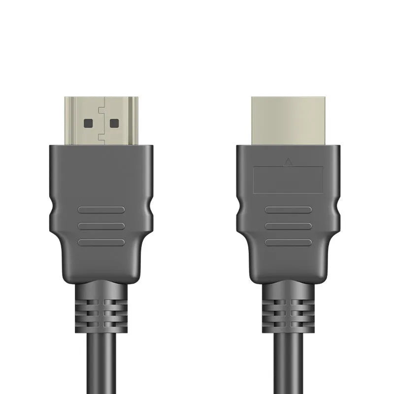 Black HDMI cable with nickel-plated Type A connectors on a white background.