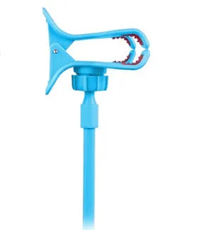 Black flexible arm mobile phone holder with V-clip gripping a smartphone, extended to 70cm on a bedside table.