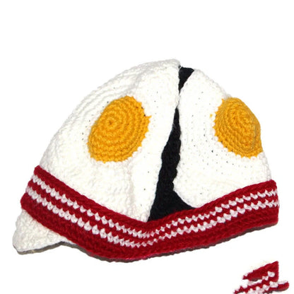 Hand-knitted winter egg hat in white, perfect for parties and cold weather