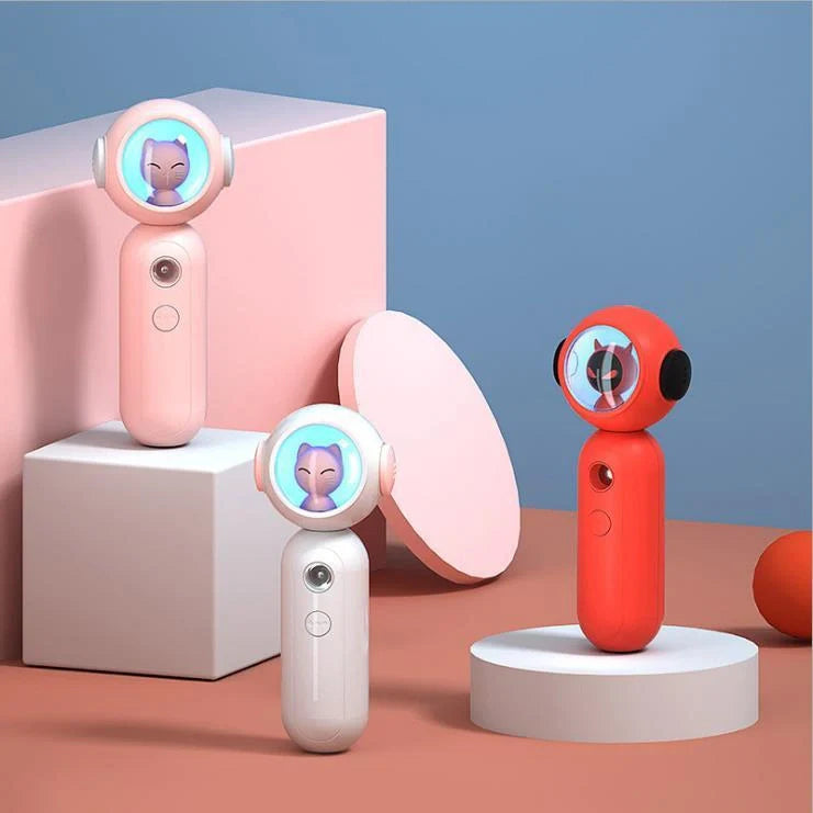 Handheld Nano Spray Steamer in cat pink, cat white, and alien red for portable skin hydration