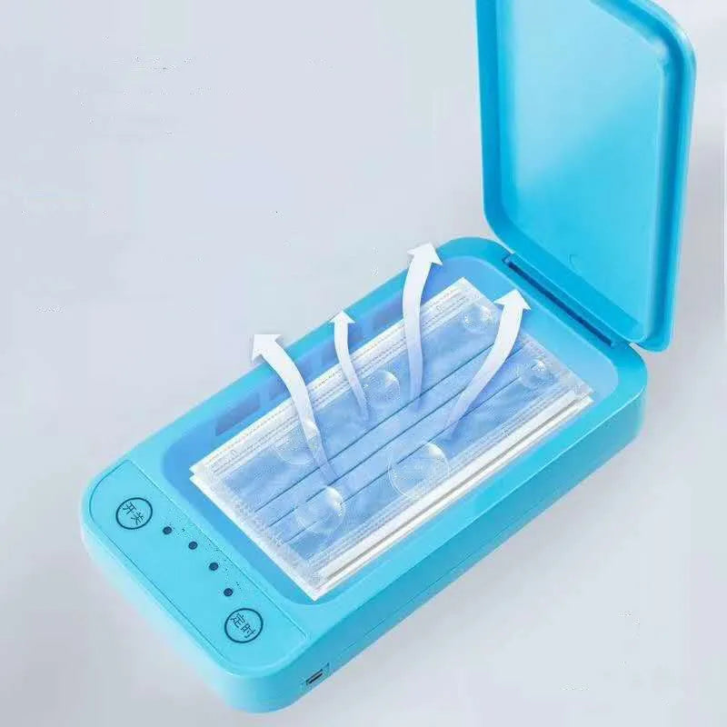 White multifunctional wireless phone charger and ultraviolet air steriliser unit with remote control.