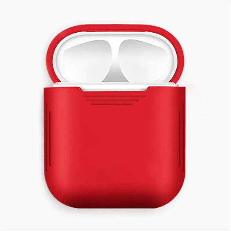 Silicone shockproof protective case for Apple AirPods in various colours with anti-lost rope.