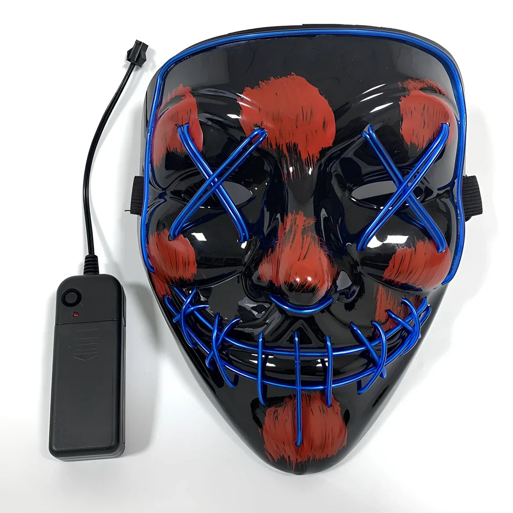 Halloween LED mask with voice control and multiple flash modes measuring 22cm by 18cm